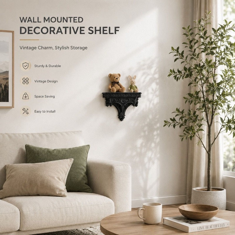 Floating Shelves - Rak Dinding Ukiran Eropa Vintage, Rak