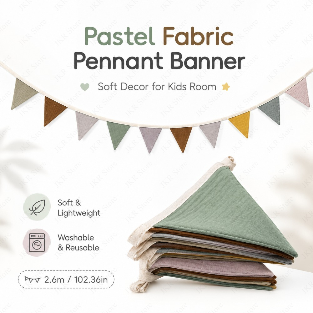 Home Decor Garland - Bendera Segitiga Kain Katun, Untaian Bendera