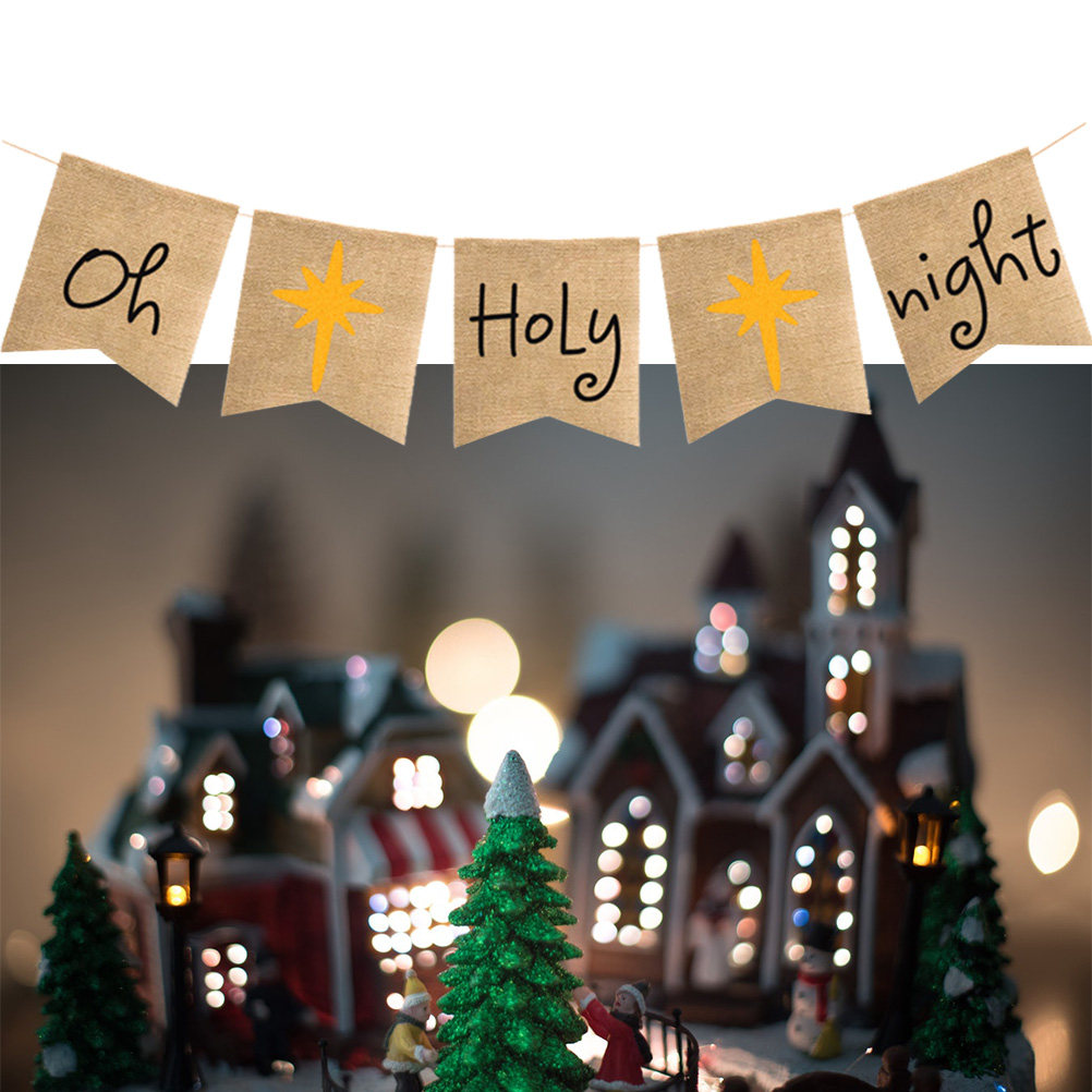 Home Decor Garland - Spanduk Oh-Holy-Night Flax Rustic Christmas Garland