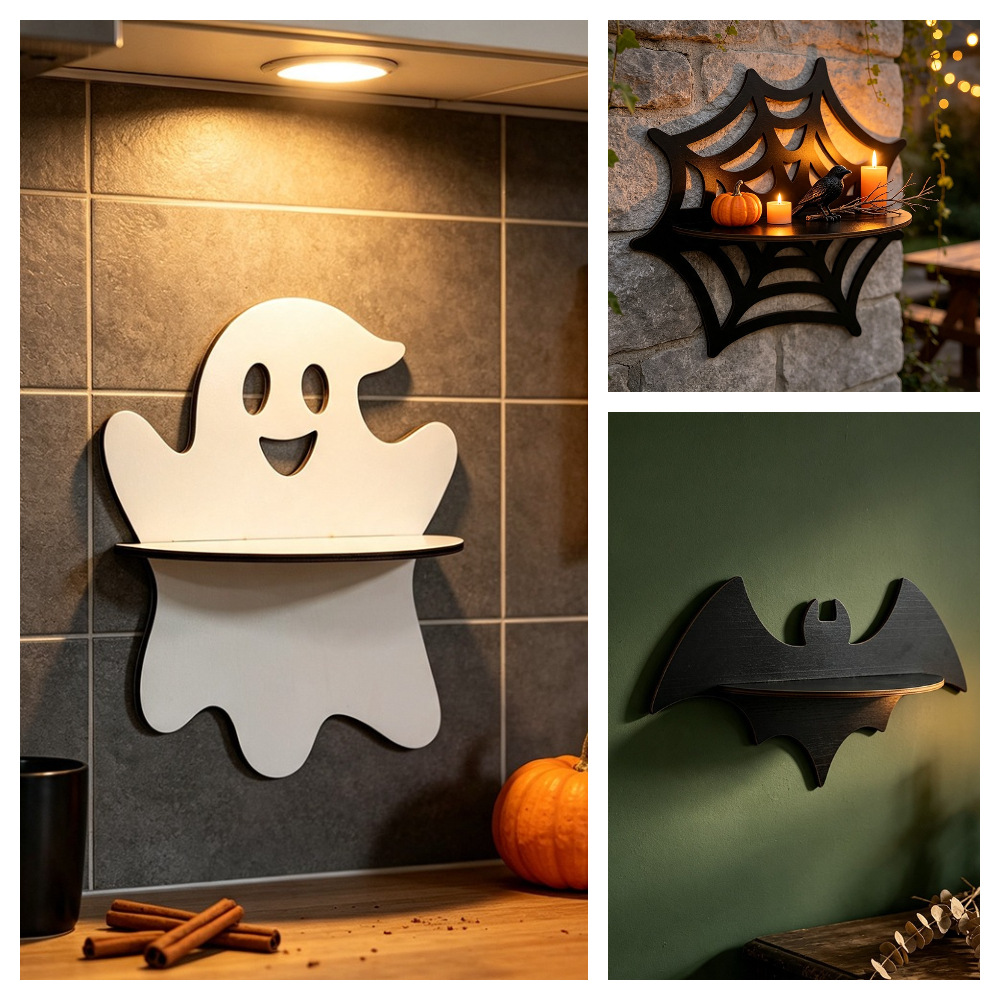 Floating Shelves - Rak Dinding Halloween Kayu Berbentuk Hantu,