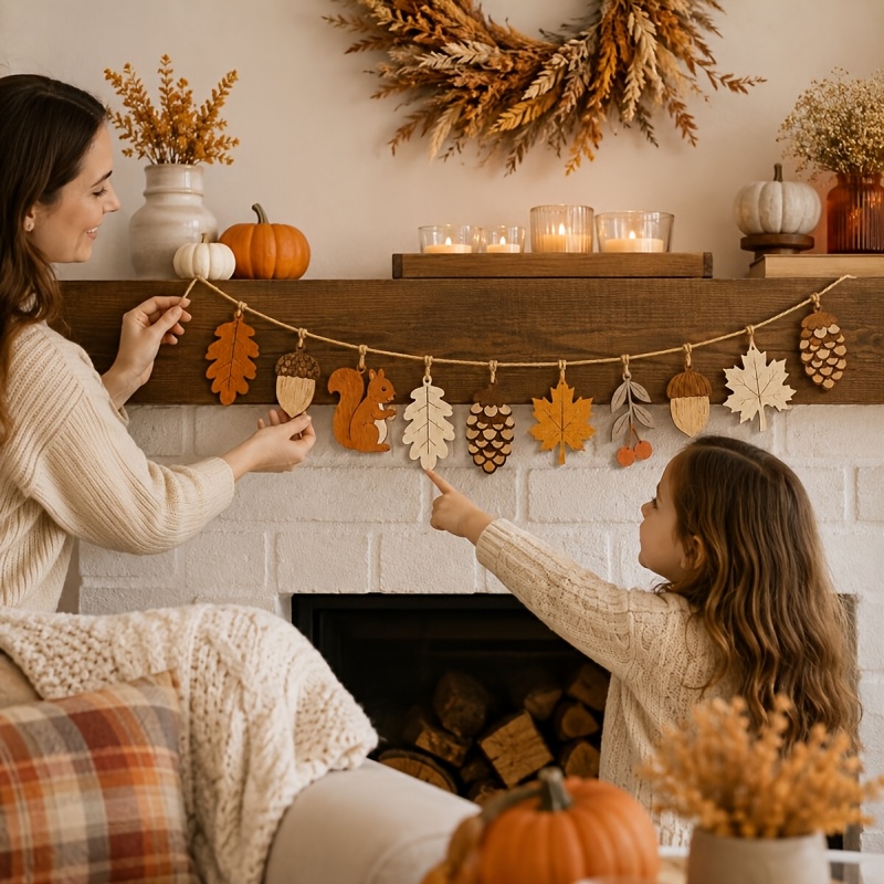 Home Decor Garland - Hiasan Dinding Kayu Musim Gugur dengan