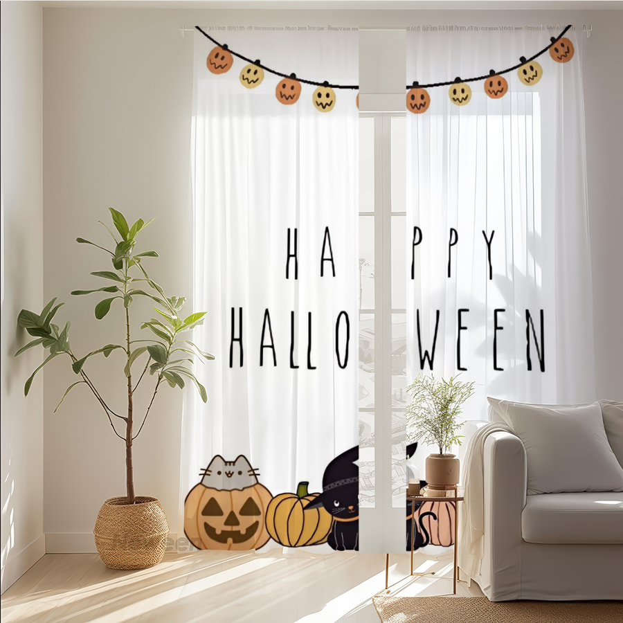 Home Decor Garland - 2PCS Tirai Transparan Cetak Digital, Tirai