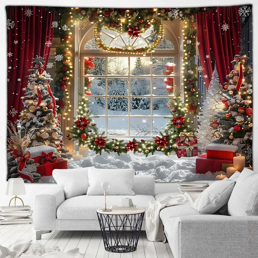 Home Decor Garland - Tapestry dekorasi pesta Natal, pemandangan salju