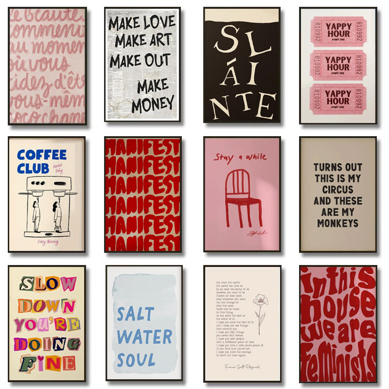 1 Buah Poster Cetak Teks Trend - Home Decor Aesthetic Pinterest ulasan dan harga