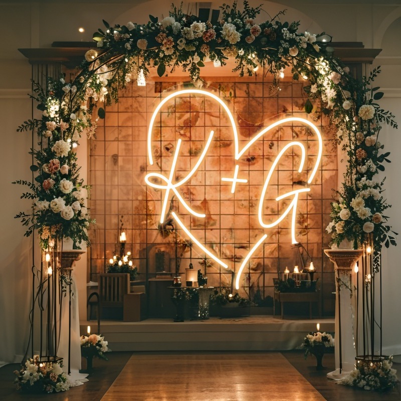 Tanda Neon LED Hati Inisial Ku - Home Decor For Birthday ulasan dan harga