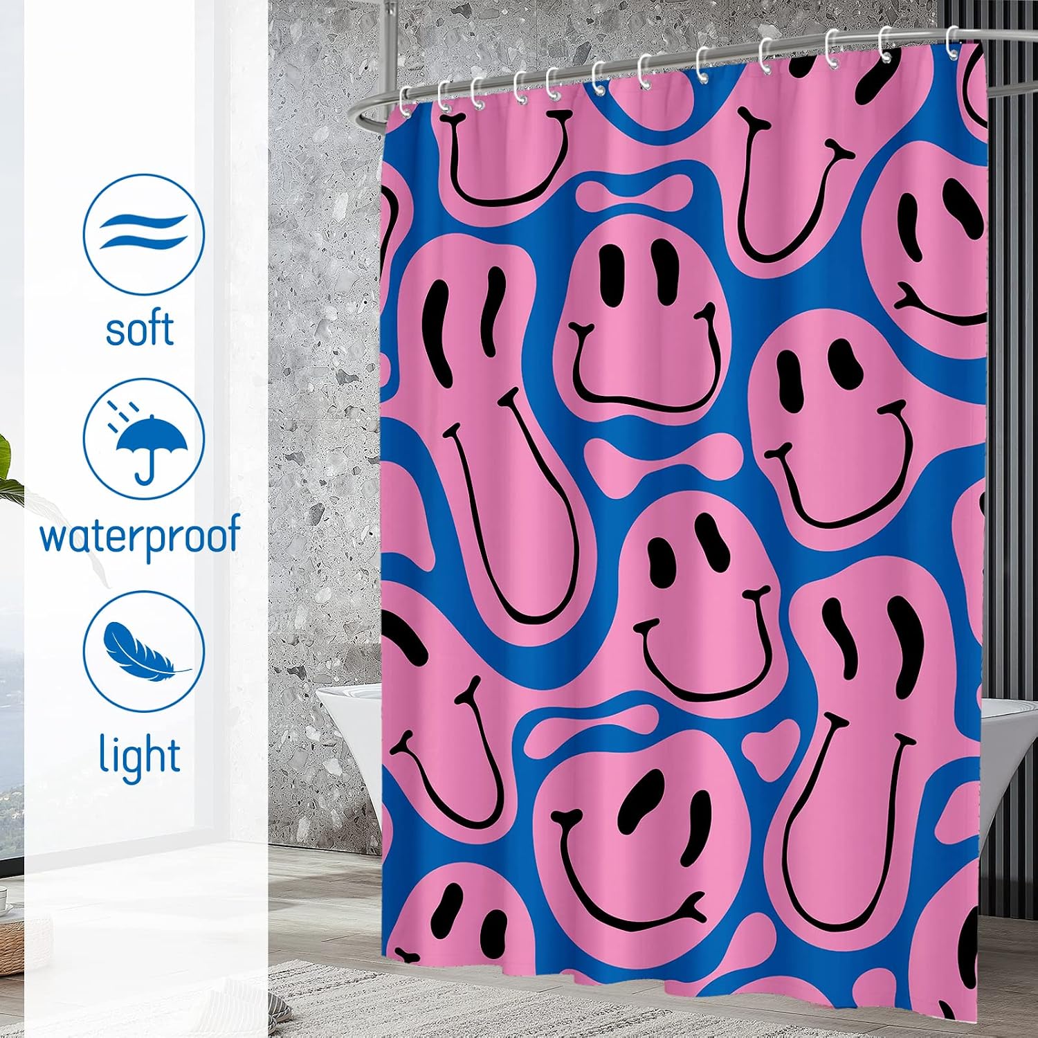 Tirai Mandi Motif Wajah Emoji  - Home Decor Emoji ulasan dan harga