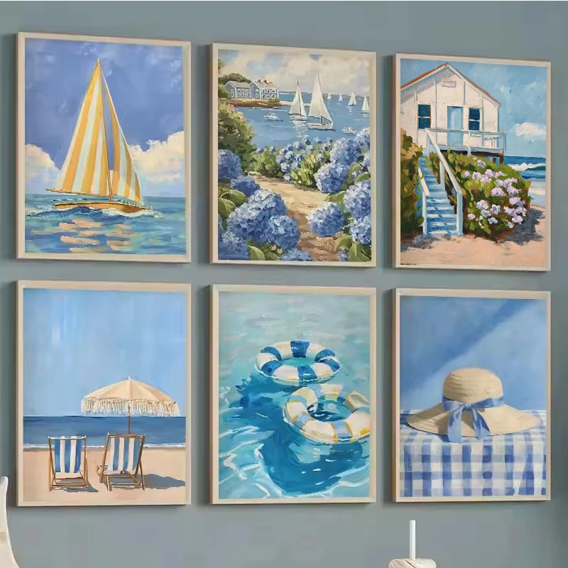Poster Pemandangan Pantai Biru - Home Decor Interior ulasan dan harga