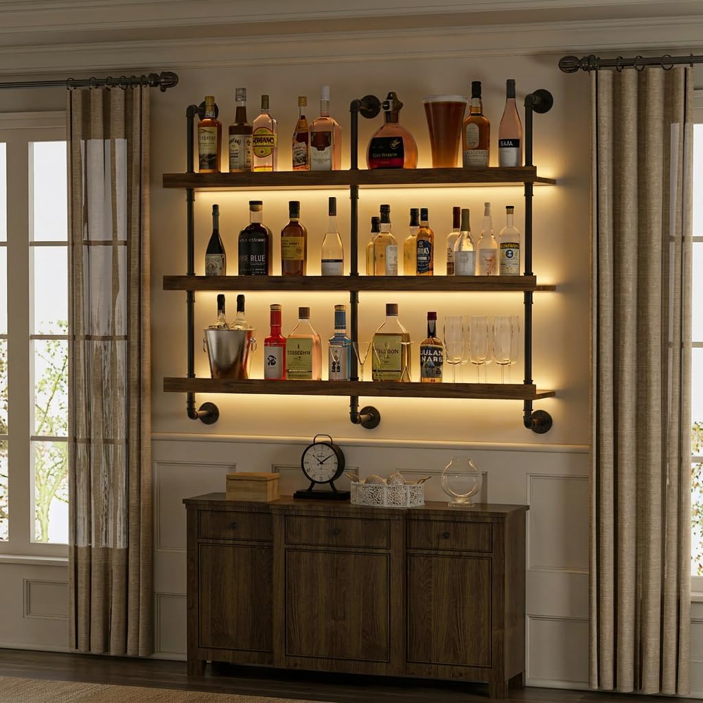 Rak Anggur Dinding dengan Lamp - Floating Shelves ulasan dan harga