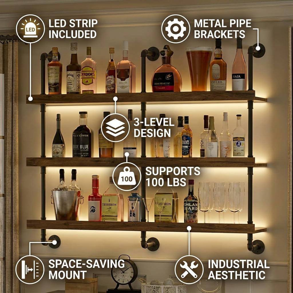 Rak Anggur Dinding dengan Lamp - Floating Shelves ulasan dan harga