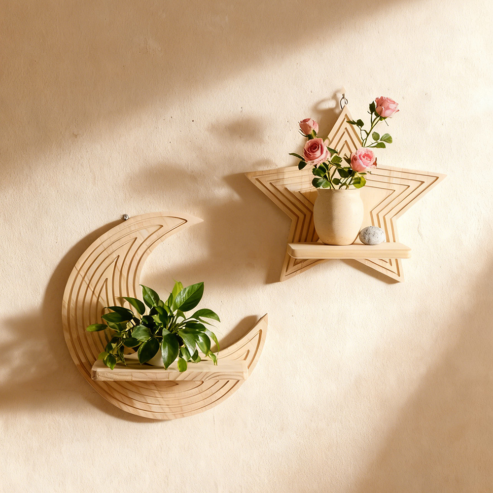 Rak Dinding Kayu Bentuk Bulan  - Floating Shelves ulasan dan harga
