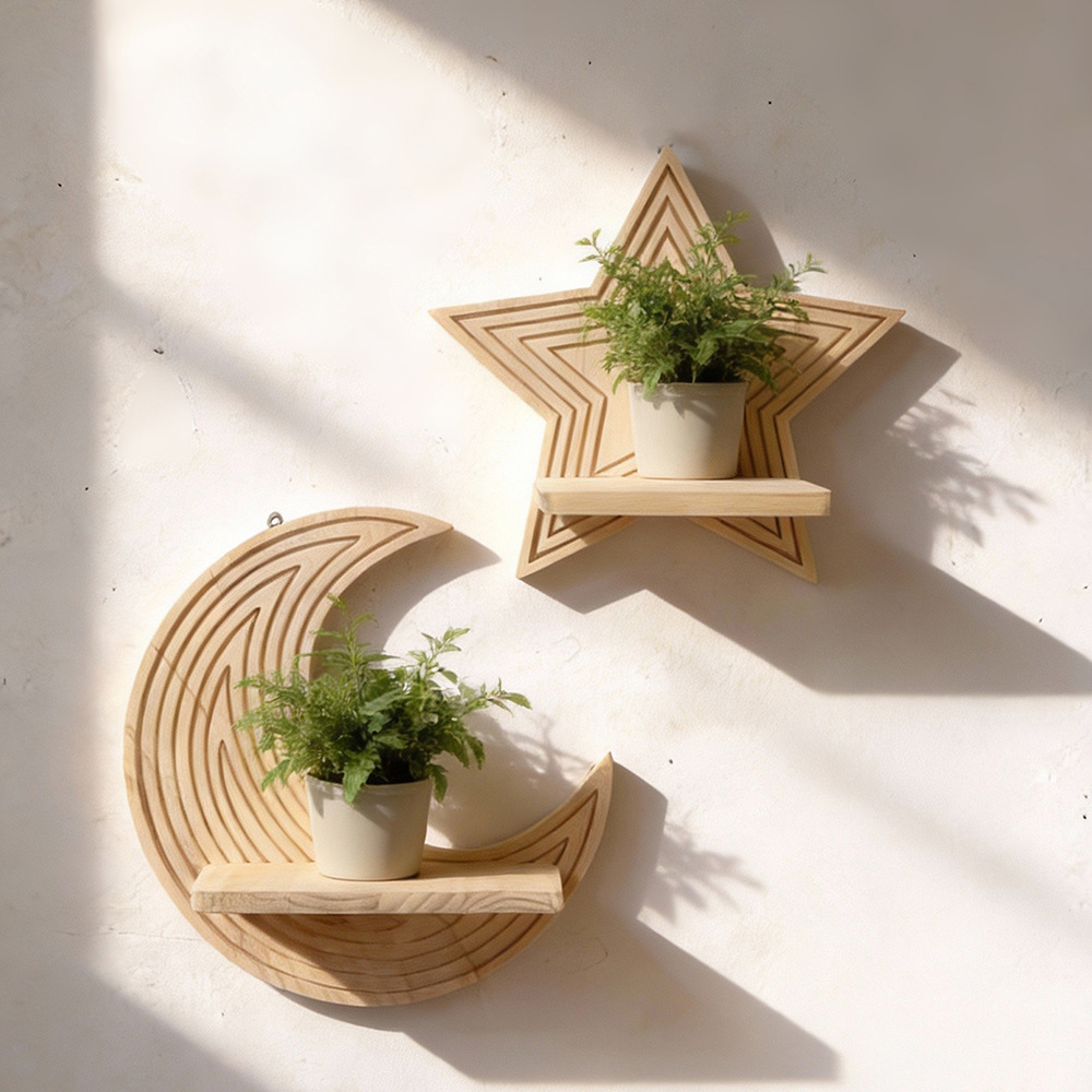 Rak Dinding Kayu Bentuk Bulan  - Floating Shelves ulasan dan harga