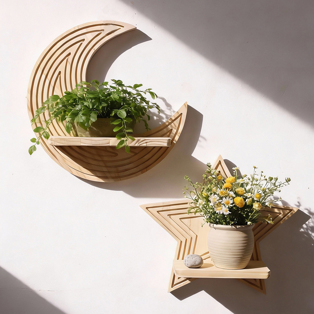 Rak Dinding Kayu Bentuk Bulan  - Floating Shelves ulasan dan harga